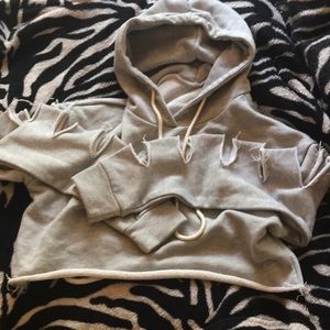 Destressed Grey crop sweatshirt/hoodie